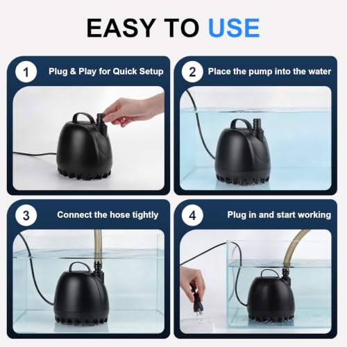 hygger 660GPH Submersible Aquarium Water Pump (2500L/H 40W) with 3 Nozzles | Ultra Quiet Fish Tank Pump with Ceramic Shaft, Overheat Protection for Aquarium, Pond, Hydroponics (7.9ft Lift)