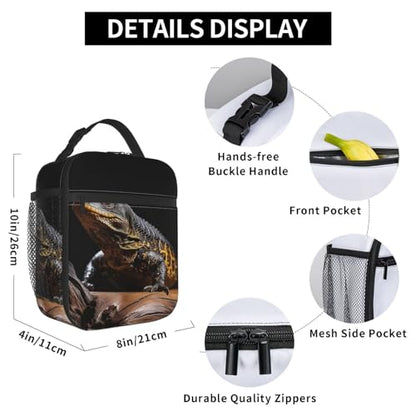 Lunch Bag for Men Women Adults Insulated Lunch Box,Leakproof Cooler Food Lunch Containers Reptile Monitor Lizard Reusable Lunch Tote Bags Cute LunchBox for Work, Travel, Outdoor