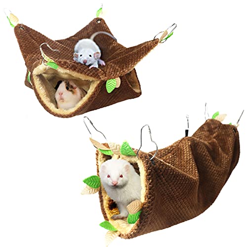 LEFTSTARER Guinea Pig Ferret Rat Hammock Toy Small Animal Cage Accessories Hideout Tunnel & Bunkbed Hammock for Rat Ferret Guinea Pig Hamster Sugar Glider Chinchilla, 1.Forest Hammock Set - color: 1.Hammock + tunnel
