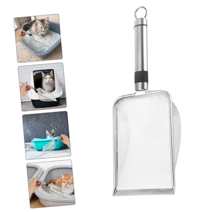 Stainless Steel Cat Litter Scoop and Reptile Litter Shovel with 1.5x1.5mm Mesh Sifter for Pet Waste Cleaning and Small Animal Bedding Maintenance