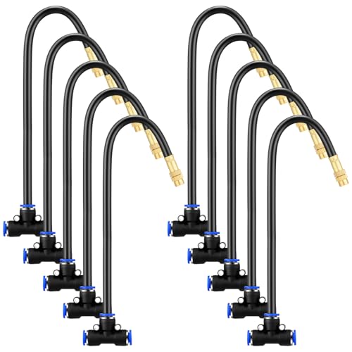 Zonon 10 Pcs Brass Misting Nozzles Tee with 16" Built in Hose for 0.32"/8 mm Tubing 360 Degree Rotation Adjustable Water Mister Nozzle Thread Sprayer Misting Part Accessories for Patio Outdoor Cooling - size: 16 Inch