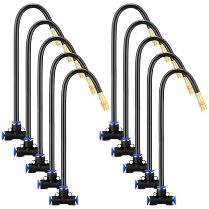 Zonon 10 Pcs Brass Misting Nozzles Tee with 16" Built in Hose for 0.32"/8 mm Tubing 360 Degree Rotation Adjustable Water Mister Nozzle Thread Sprayer Misting Part Accessories for Patio Outdoor Cooling - size: 16 Inch