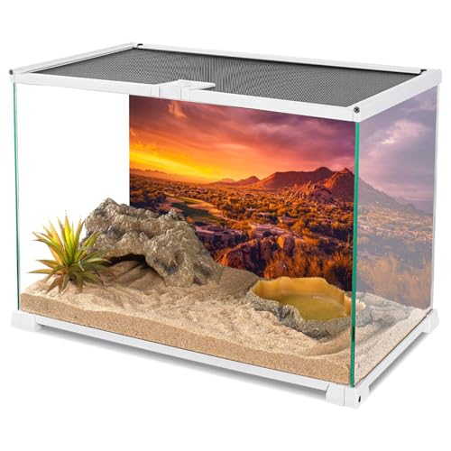36x18 in Desert Mountain Terrarium Backdrop Oasis Reptile Habitat Backdrop | AWERT Golden Sunset Oasis Gobi Durable Polyester Background - size: 36x18in/90x45cm