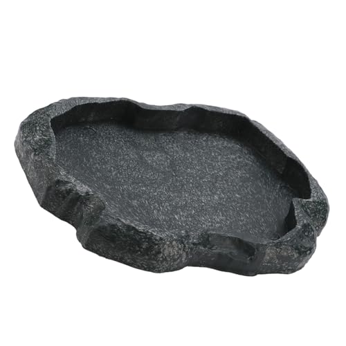 Pssopp Reptile Feeder Bowl, ABS Resin Rock Design Water Dish, Shallow Food Bowl with Smooth Surface Easy to Clean, for Lizard Gecko Bearded Dragon Terrarium Use (Medium) - size: Medium