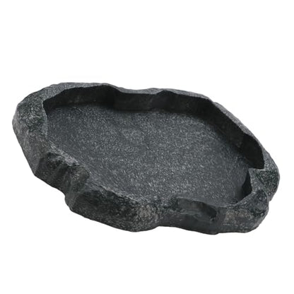 Pssopp Reptile Feeder Bowl, ABS Resin Rock Design Water Dish, Shallow Food Bowl with Smooth Surface Easy to Clean, for Lizard Gecko Bearded Dragon Terrarium Use (Medium) - size: Medium