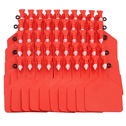 50 Pcs Cattle Ear Tags Blank One-Piece Z Tags for Cattle (Red) | Ear Tags for Cow, Goat, Sheep, Calves, Horse, Hog, Dog, Pigs, Farm Livestock & Animal ID Identification Management Tags - color: Red