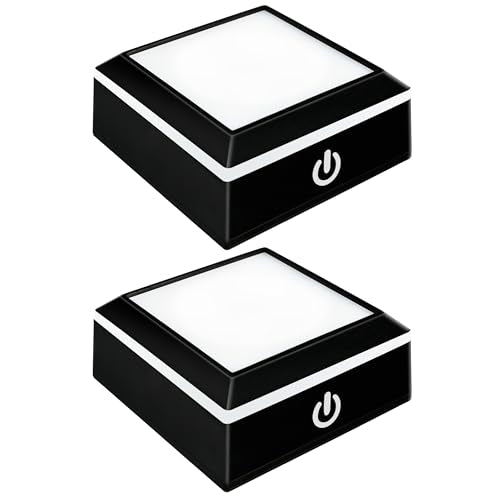 LED Light Base Anti-Slip Square Display Stand, Color Can Change, Suitable for Glass, Crystal, and Transparent or Semi-Transparent Artworks (2 Black)