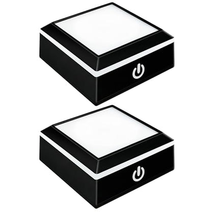 LED Light Base Anti-Slip Square Display Stand, Color Can Change, Suitable for Glass, Crystal, and Transparent or Semi-Transparent Artworks (2 Black)