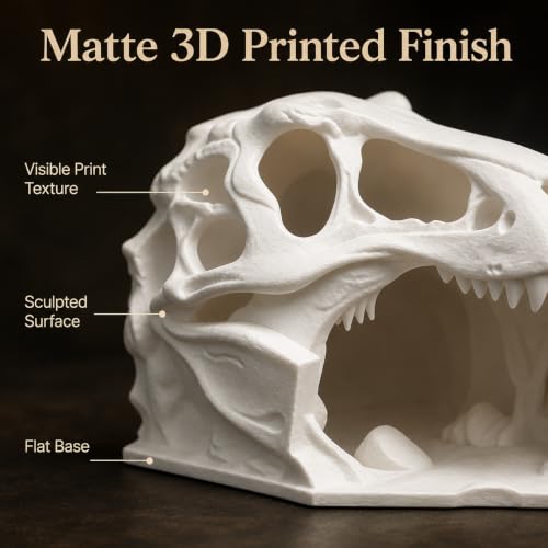 3D Printed Reptile Hide Skull Cave, T Rex Head Terrarium Decor for Leopard Gecko Juvenile Corn Snake Lizard Habitat, White Accent for Small Pets, 3.94 in