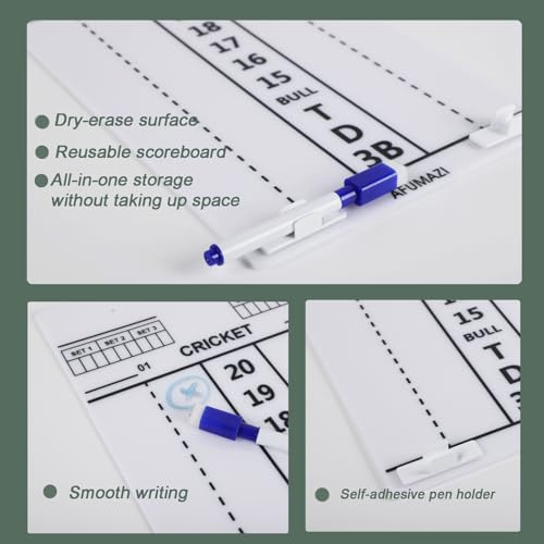 Dry Erase Dart Scoreboard, Dart Score Keeper for Cricket and 01 Games, 13.8x7.9 Inch Dartboard Accessories