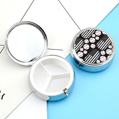 Pocket Pill Case, Baseball American Flag Compact Round Holder, Travel Organizer for Supplements, Waterproof Pill Box Purse Use for Professionals - color: Style (602)