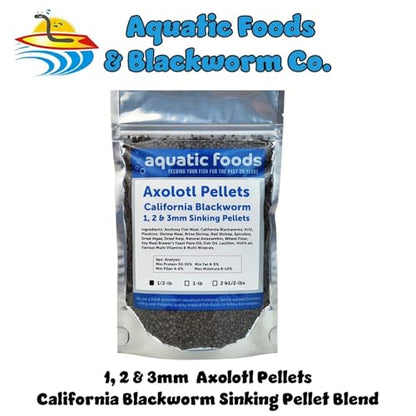 Axolotl Blackworm Pellets. 1mm, 2mm, 3mm Size Mix of Sinking California Blackworm Micro Pellets for All Axolotl, Frogs, Shrimp, Salamanders, Newts, Snails…1/2-lb Pouch Bag - size: 8 Ounce (Pack of 1)