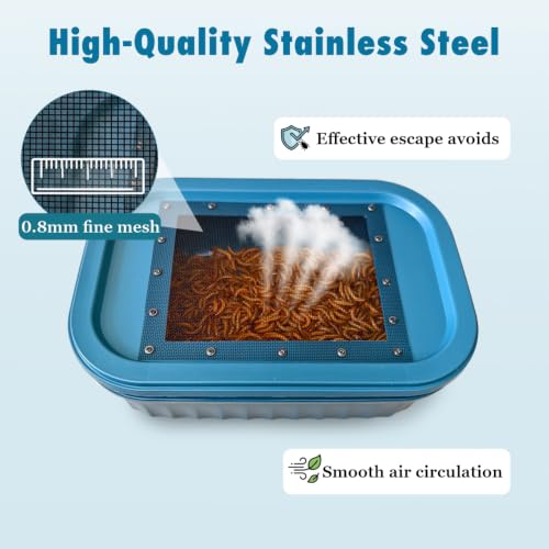Mealworm Breeding Box, Reptile Feeder Keeper with Vented Lid for Reptiles | Dual-Layer Automatic Waste Filter Design, Large Capacity, Breathable Escape-Proof Lid