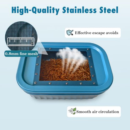 Mealworm Breeding Box, Reptile Feeder Keeper with Vented Lid for Reptiles | Dual-Layer Automatic Waste Filter Design, Large Capacity, Breathable Escape-Proof Lid