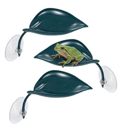 3 Pcs African Dwarf Frog Tank Accessories, Multifunctional Crested Gecko Tank Accessories, PVC Leaf Basking Platform with Suction Cups for African Dwarf Frog & Crested Gecko Tanks (4.8 x 2.8 Inches)