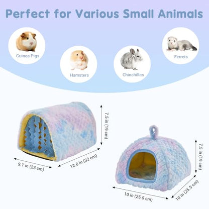 Avont 2-Pack Guinea Pig Tunnel & Hideout Bed Set | Washable Hideout & Tunnel Set, Breathable Fleece, Dual Entrances, Removable Pad, Blue or Yellow - color: Blue