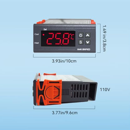Inkbird Temp Control Thermostat ITC1000 Dual Stage Digital Temperature Switch Controller ℃ ℉ Display Heating Cooling Relay NTC Sensor 3D Printer Freezer Fridge Hatching 110 Volt