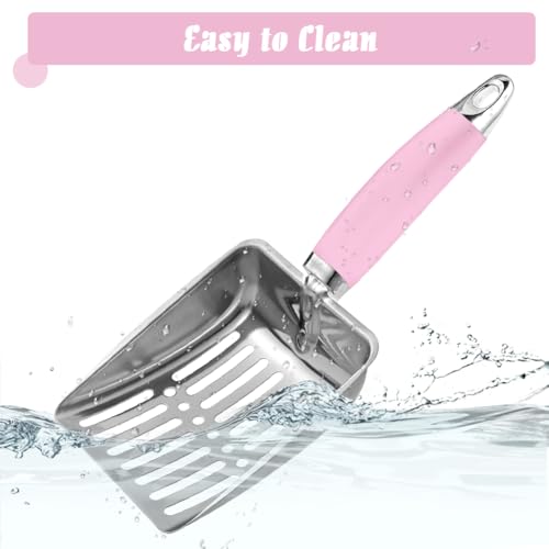 Cat Litter Scoop - Stainless Steel Metal Cat Litter Scoop-Sturdy Mesh Scooper - Mesh Shovel-Easy to Clean - Suitable for Cat Litter Box -Pink - color: Pink, size: M