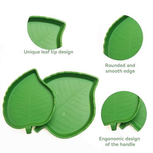 2-Pack Leaf Shape Reptile Food & Water Bowl, Tortoise Feeding Dish | Multipurpose Reptile Habitat Bowl for Bearded Dragon, Lizard, Gecko, Corn Snake & Crawl Pets