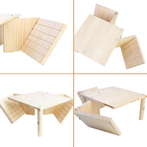 FlidRunest Wooden Large Hermit Crab W-Shaped Cave for Tank, Natural Hermit Crab Climbing Ladder Platform Set Toy, Safe Tank Corner Decor Hide Accessories Reptile Activity Platform