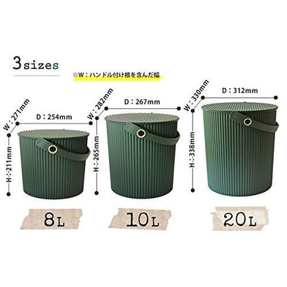 Hachimankasei Garden Tool Bucket with Lid, 3.2 gal (10 L), Green