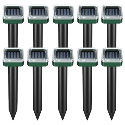10 Pack Mole Repellent Solar Powered,Snake Repellent Ultrasonic, IP 65 Waterproof Ultrasonic Deterrent Stakes,Get Rid for Moles,Voles,Gophers,Squirrels, Voles, Skunks in Yard, Lawn, and Garden