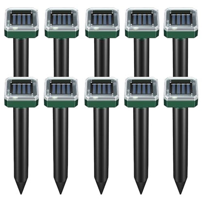 10 Pack Mole Repellent Solar Powered,Snake Repellent Ultrasonic, IP 65 Waterproof Ultrasonic Deterrent Stakes,Get Rid for Moles,Voles,Gophers,Squirrels, Voles, Skunks in Yard, Lawn, and Garden