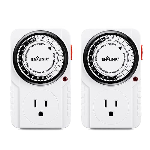 BN-LINK 24-Hour Heavy Duty Mechanical Timer Outlet,Indicator Light, 3-Prong | 15-min intervals; Indoor Plug-in Timer for Christmas Decoration, Aquarium, Grow Light, Home Appliances, ETL,1875W/15A,2-Pack - size: 2 Pack