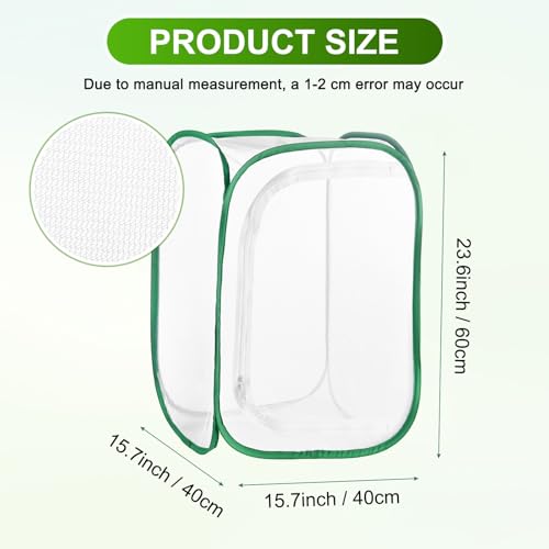 M METERXITY Butterfly Habitat Cage Terrarium, Outdoor Collapsible Mesh Pop-up with Zipper Protection for Breeding Butterfly/Ladybug, Mesh Plant Enclosure [White with Green, 24 x 16 x 16 Inch]