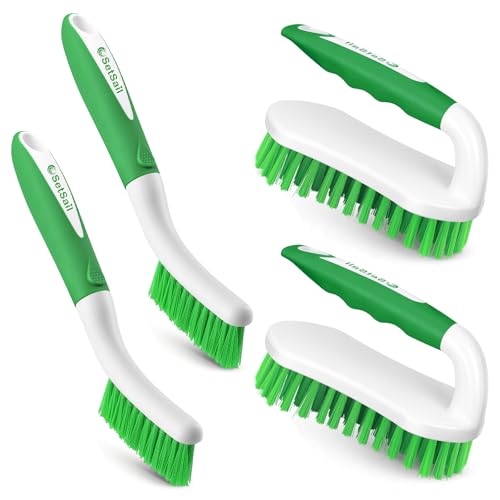 SetSail Scrub Brush, Stiff Bristle Cleaning Scrubber, 4 Pack(Green) | Durable Bristles Ergonomic Non-Slip Tpr Grip. U-Style Hanging Loop for Storage. Use for Shower, Tub, Tile, Kitchen, Carpet. - color: Green, size: 4-pack