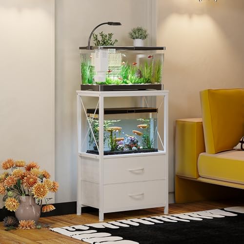 10 Gallon Aquarium Stand with 2 Drawers, White | 10 Gallon Fish Tank Stand; 2-Tier Storage Shelf; Heavy-Duty Metal Frame; Reptile & Turtle Tank Stand; White Finish - color: White