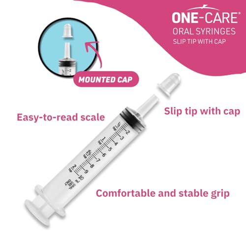 ONE-CARE 10ml Oral Syringe with Cap, Slip Tip Liquid Dispensers, 100/Box | Individually Wrapped, Food-Grade Plastic, Accurate Graduation for Precise Liquid Dosing, Oral Feed - Infants, Adults & Pets - size: 10 ml Black Scale
