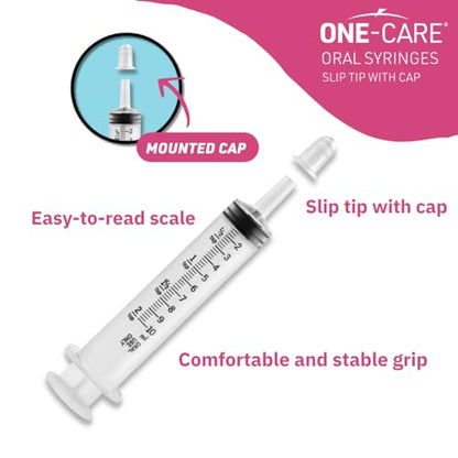 ONE-CARE 10ml Oral Syringe with Cap, Slip Tip Liquid Dispensers, 100/Box | Individually Wrapped, Food-Grade Plastic, Accurate Graduation for Precise Liquid Dosing, Oral Feed - Infants, Adults & Pets - size: 10 ml Black Scale