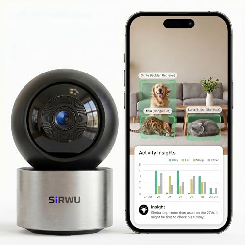 AI Pet Camera Indoor, Multi-Pet Recognition for Up to 6 Pets, 2K 3MP Dog & Cat Camera with 360° Auto Tracking, AI Daily Summaries, Night Vision, 2-Way Audio, 2.4/5GHz WiFi - color: Gray