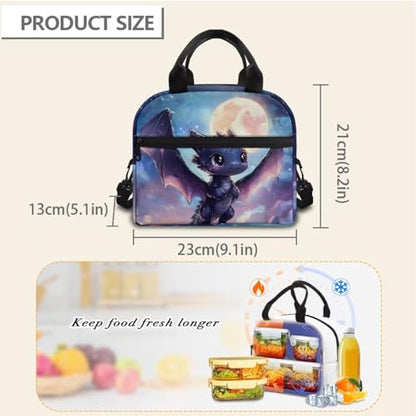 Black Dragon Kids Insulated Lunch Box 8-10 Lunch Bag Back to School Lunch Boxes Moon Camping Lunchbag Outdoor Galaxy Picnic Lunch Containers Student Outer Space Lunch Tote Bag - color: Black Dragon