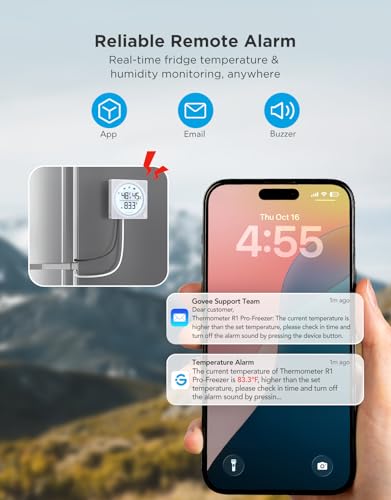 GoveeLife 2.0 WiFi Refrigerator Thermometer Dual Probes, 1-Pack & Gateway | Digital freezer monitor with 1804ft range, LCD display, app alerts & anti-false alarm, magnetic/hanging for kitchen/farming - style: Sub-1G Gateway+1 Sensor-Pro