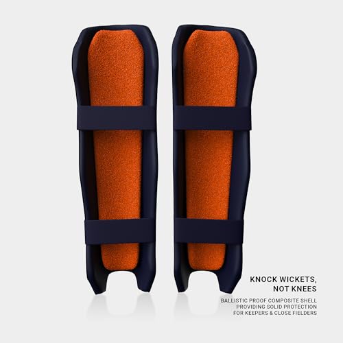 moonwalkr Cricket Wicket Keeping Shin Guards Cricket Guard for Keeper's Height (4'5" - 6'6") Wicket Keeping Pads Super Slim Gear Comes with a 3-inch Strap - color: Blue