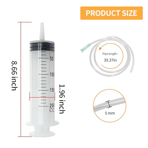 Hoypeyfiy 200ml Large Syringe ,Plastic Syringe with 40 Inches Plastic Tubing for Scientific Labs,Liquid,Plant Irrigation,Perfumes,Inks,Feeding Pets
