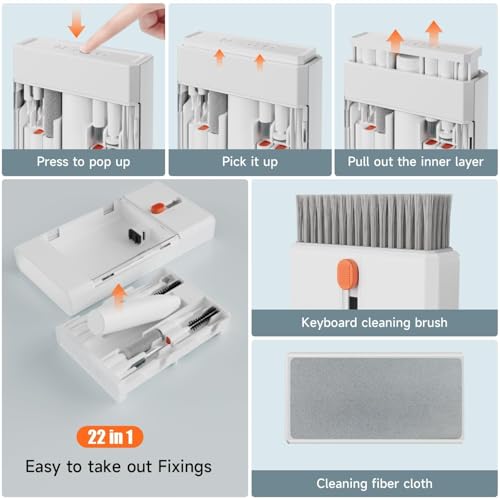 Laptop Cleaning Kit Keyboard Cleaner Brush, 22-in-1 Laptop Cleaner Tool | Multi-Function, for MacBook, Phone, Headphone, Earbuds, Camera Lens and Other Electronic Device, All-in-one with Upgrade