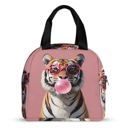 Funny Pink Bubble Gum Tiger Lunch Bag for Women Men | Insulated Lunch Box Leakproof Food Meal Containers Reusable Foldable 6L Capacity Lunch Tote Bags for Work Picnic Travel - color: Style 5