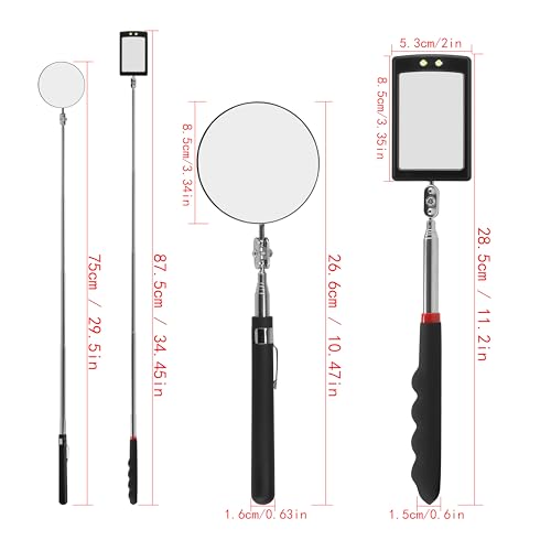 360 Rotating Telescopic Inspection Mirror - Mechanics Car Mirror on a Stick with Lights and Extendable Mechanic Tool for Automotive
