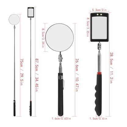 360 Rotating Telescopic Inspection Mirror - Mechanics Car Mirror on a Stick with Lights and Extendable Mechanic Tool for Automotive