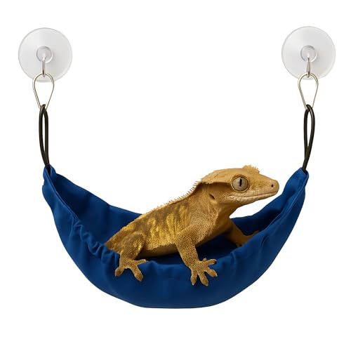 Reptile Hammock & Lizard Hammock Hide (100% Polyester, 2 Suction Cups) 9.8" x 3.9" with 2.4" Ideal for Geckos, Lizards & Small Reptile Hide Crested Gecko Accessories (Bright Blue, Medium) - color: Bright Blue
