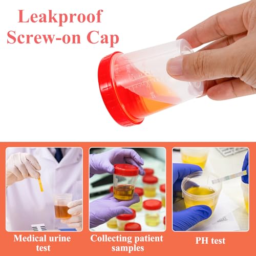 100Pcs Leak Proof Specimen Cups with Lids,4oz Disposable Urine Cups | Specimen Container with Screw on Lid,Sample Collection Kit for Safe Urine Pee Sample Analysis Testing - style: Red-100PCS