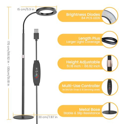 Grow Light Plant Light for Indoor Plants, Full Spectrum Grow Lamp with Pedestal Stand, Automatic Timer for 3H/9H/12H, 10 Dimmable Levels, Height Adjustable 51-67in Black - color: Black High