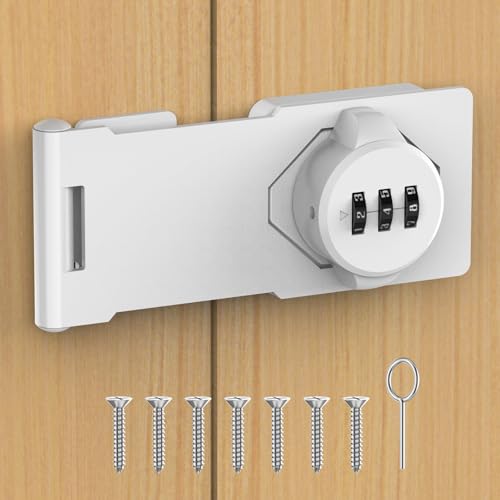 Cabinet Locks with Combination, Hasp Locks, White | Heavy Duty Aluminum Alloy Password Doors Lock Latch for Barn Door, Window, Fence,closet, Shed and Gate Latch - color: White