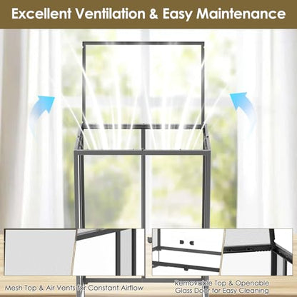 Erinnyees 67 Gallon Reptile Terrarium with Top Screen Ventilation, Snake Habitat with Heating Pad Space, Front Opening Reptile Vivarium with Sliding Cable Outlet for Snakes, Leopard Geckos, Turtles - size: 67 Gallon