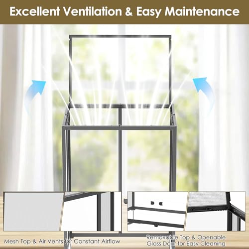 Erinnyees 67 Gallon Reptile Terrarium with Top Screen Ventilation, Snake Habitat with Heating Pad Space, Front Opening Reptile Vivarium with Sliding Cable Outlet for Snakes, Leopard Geckos, Turtles - size: 67 Gallon