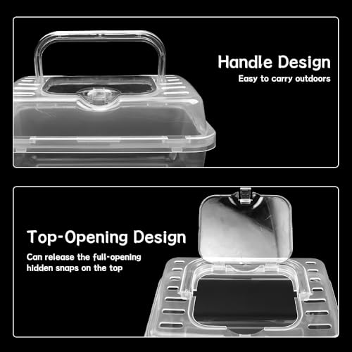 2 Pack Clear Portable Insect Reptile Terrarium Box with Handle Transparent Travel Case for Spider Snail Turtle Hermit Crab Gecko Insects Small Reptiles Amphibians