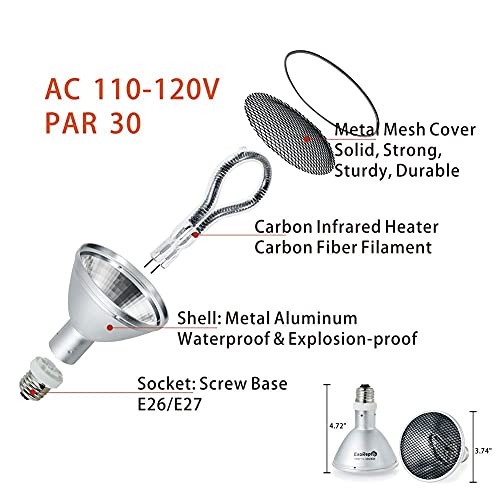 Deep Heat Projector Reptile Heat Lamp Bulb (DHP 100W, PAR30), Basking Light for Bearded Dragon & Leopard Gecko, Carbon Infrared Heater for Amphibian Pet
